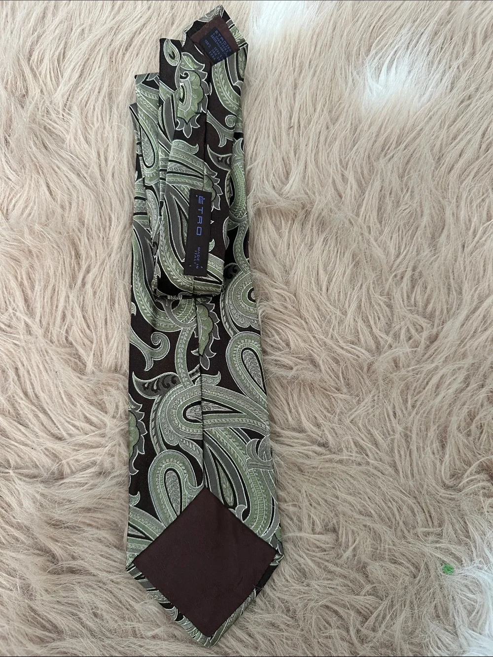 Etro Olive Green and Brown Paisley Silk Tie